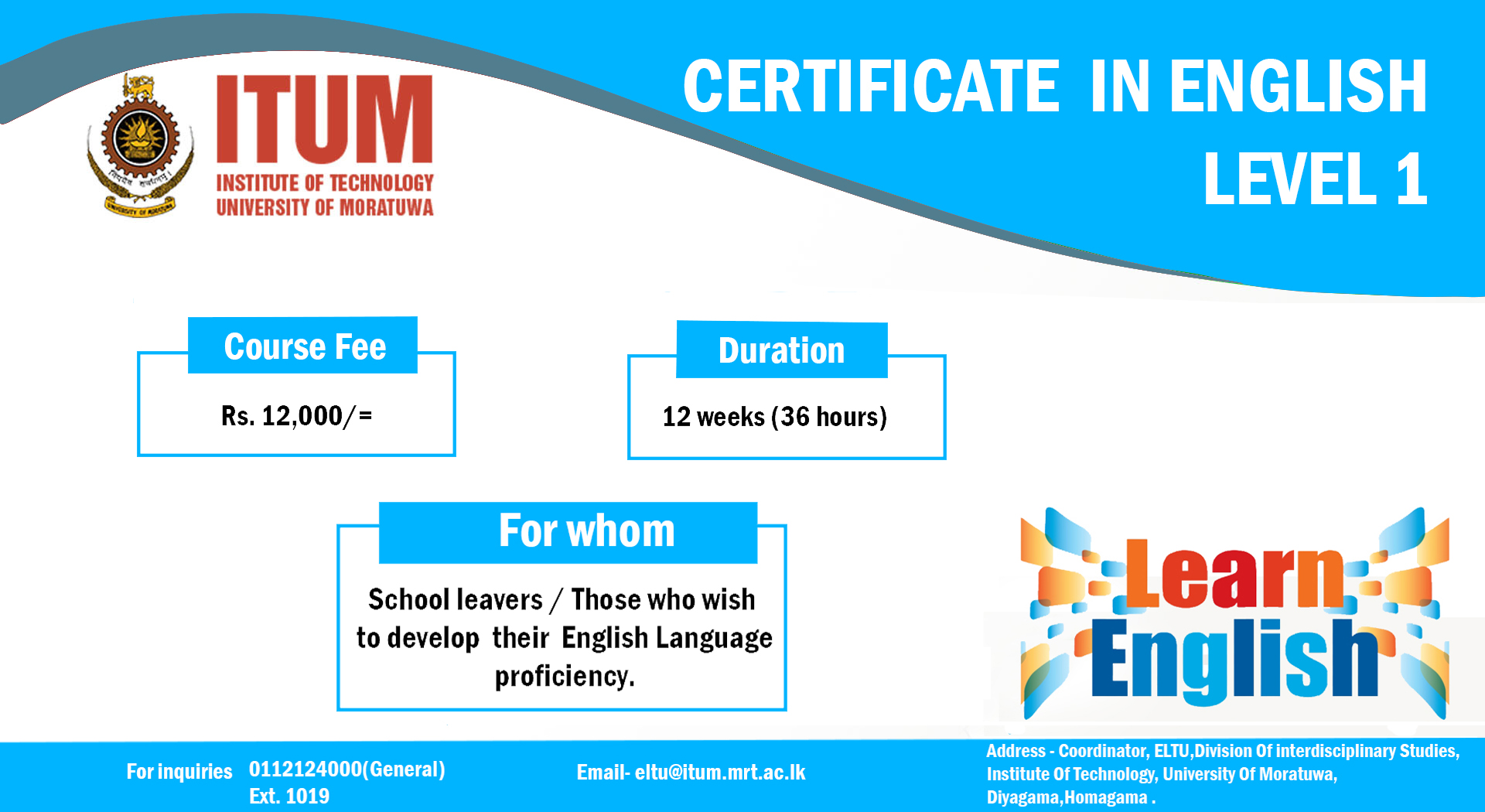 3. Certificate in English - Level 1